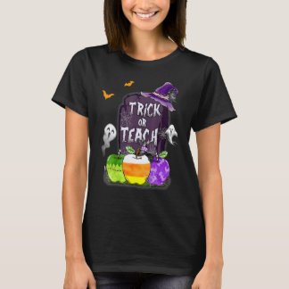 Camiseta Feliz Halloween Truque ou Ensine Professor Escola