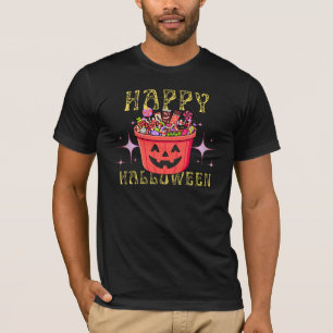 Camiseta Feliz Halloween Truque ou Tratamento Balde de Doce