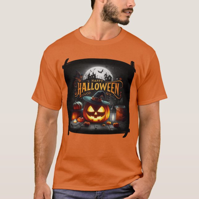 Camiseta Feliz Halloween Witchy Jack O' Lanterna (Frente)