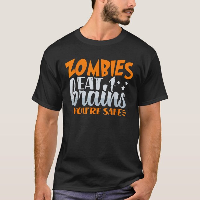 Camiseta Feliz Halloween Zombies Comem O Cérebro (Frente)