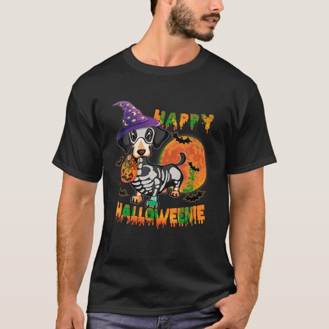 Camiseta Feliz Halloweenie Dachshund Dog Ghost Halloween Do (Frente)