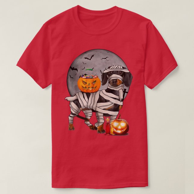 Camiseta Feliz Halloweenie Dachshund Mummy Doie Dog Hallowe (Frente do Design)