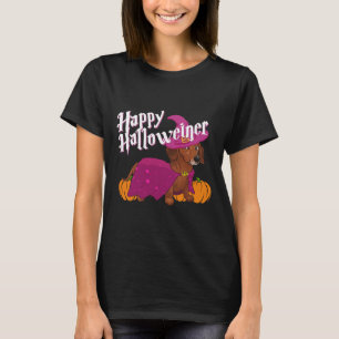 Camiseta Feliz Halloweenie Doxie Dachshund Dog Witch Hat Pu
