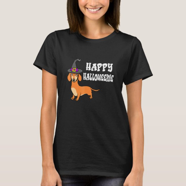 Camiseta Feliz Halloweenie Feliz Halloween Dachshund (Frente)