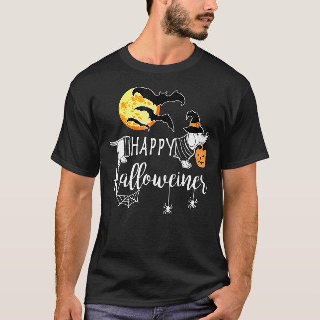Camiseta Feliz Halloweiner Dachshund Halloween Para Doxie O (Frente)