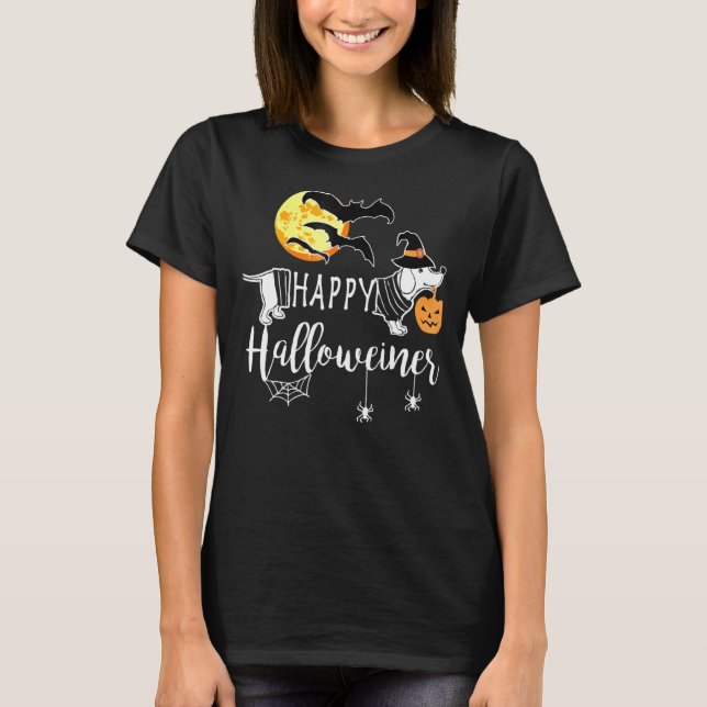Camiseta Feliz Halloweiner Dachshund Halloween Para Doxie O (Frente)