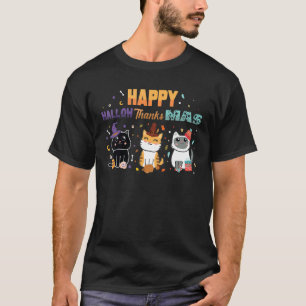 Camiseta Feliz HALLOWObrigadoMAS Gatos Engraçados de Hallow
