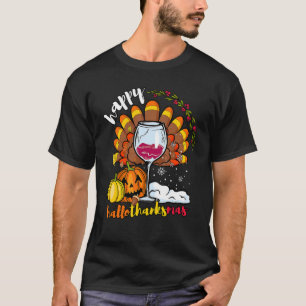 Camiseta Feliz HallowObrigadoMas Wine Glass, Ação de Graças