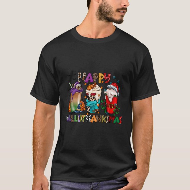 Camiseta Feliz Hallowthanksmas Coffee Para O (Frente)