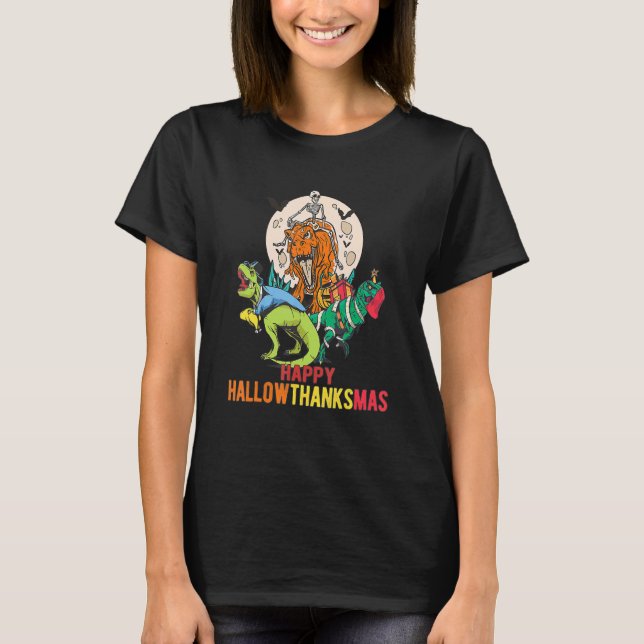 Camiseta Feliz Hallowthanksmas Dinossaur Skeleton Ring (Frente)