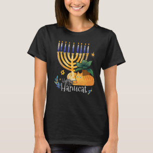 Camiseta Feliz Hanucat Aquarela Gato Gato Hanukkah