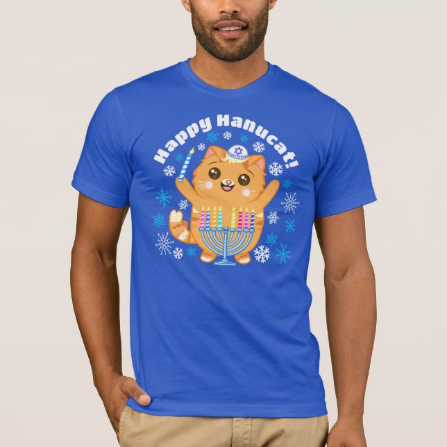 Camiseta Feliz Hanucat, Hanukkah Cat Menorah T-Shirt (Frente)
