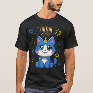 Camiseta Feliz Hanukcat Gato Gato Menorah Engraçado Hanukka