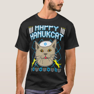 Camiseta Feliz Hanukcat judeu gato doce de Natal