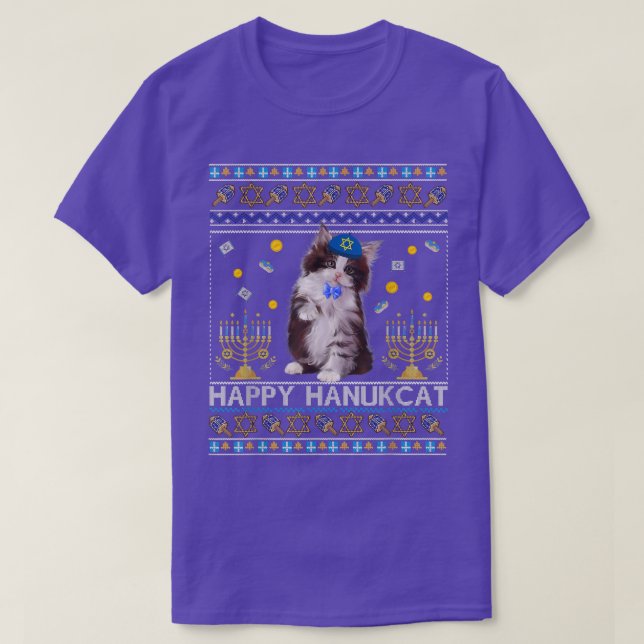Camiseta Feliz Hanukcat Ugly Hanukkah Maine Coon Cat (Frente do Design)