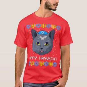 Camiseta Feliz Hanukcat Ugly Hanukkah Sweater Cat Chanukah