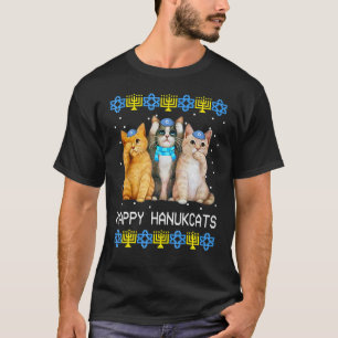 Camiseta Feliz Hanukcats Gato Judaico Hanukkah Crianças Mul