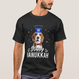 Camiseta Feliz Hanukkah Beagle Menorá Chapéu Judaico Hanukk