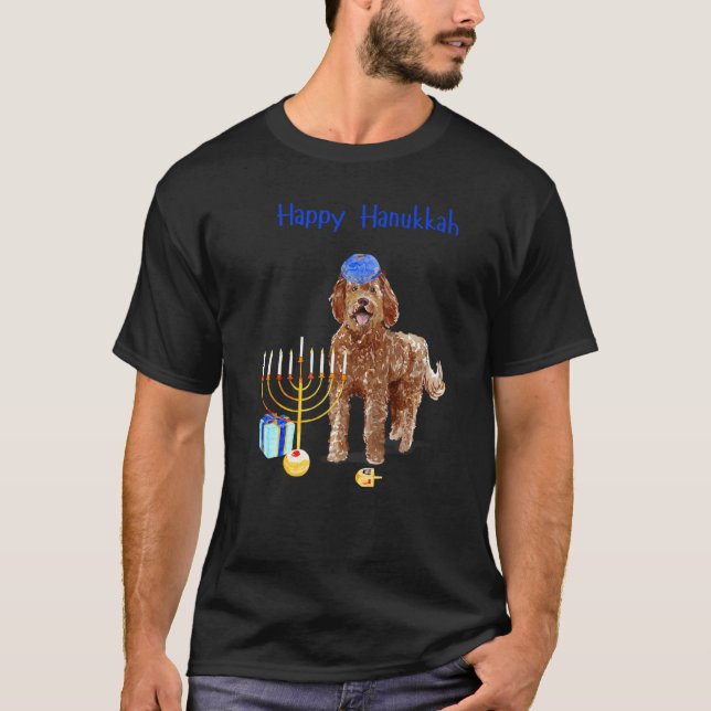 Camiseta Feliz Hanukkah Brown Labradoodle Ugly Sweater Chri (Frente)