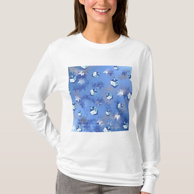 Camiseta Feliz Hanukkah Challing Stars and Dreidels (Frente)