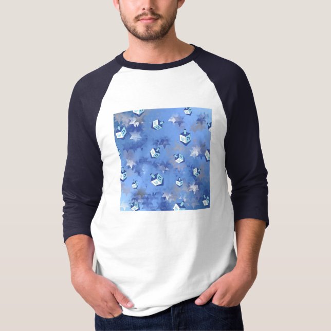 Camiseta Feliz Hanukkah Challing Stars and Dreidels (Frente)