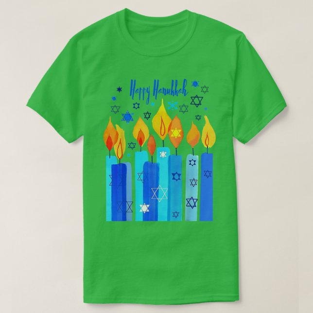 Camiseta Feliz Hanukkah Chanukkah Estrela De David Menorah  (Frente do Design)