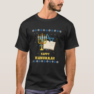 Camiseta Feliz Hanukkah Com Velas, Bíblia, Hanukkah Symbo