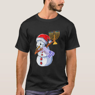 Camiseta Feliz Hanukkah Dabbing Snowman Papai noel Natal
