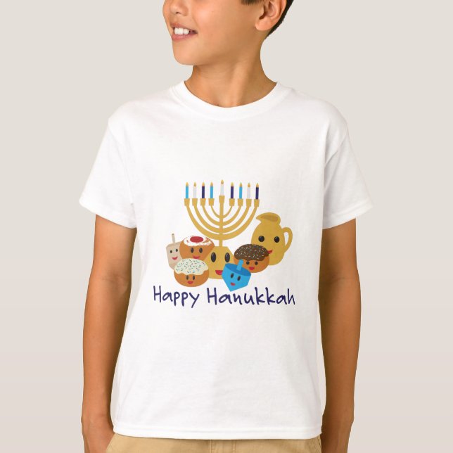 Camiseta Feliz Hanukkah e personagens bonitinhos de Hanukka (Frente)