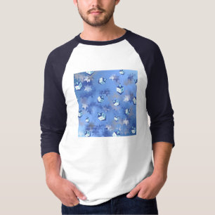 Camiseta Feliz Hanukkah Estrelas Cadentes e Dreidels