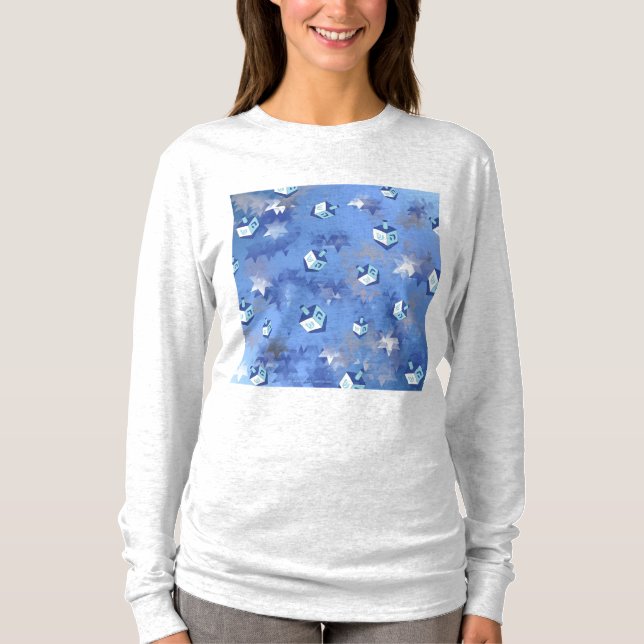 Camiseta Feliz Hanukkah Falling Star e Dreidels (Frente)