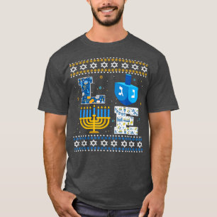 Camiseta Feliz Hanukkah Feliz Natal Menorah Dreidel T-Sh