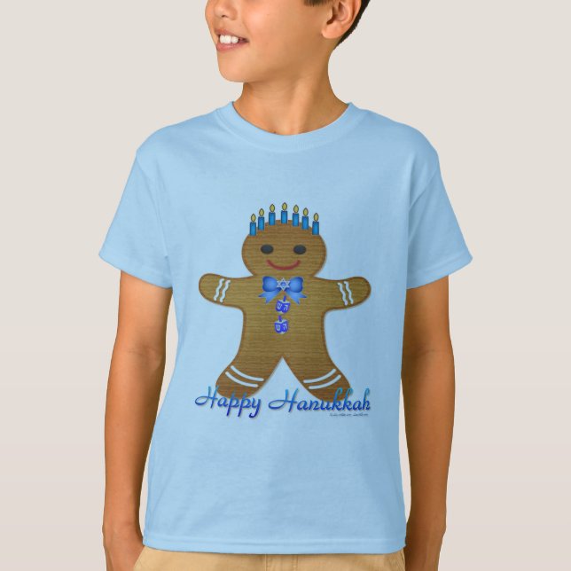 Camiseta Feliz Hanukkah Gingerpão Homem Menorah (Frente)