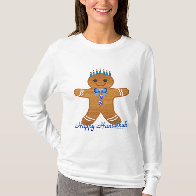 Camiseta Feliz Hanukkah Gingerpão Homem Menorah (Frente)
