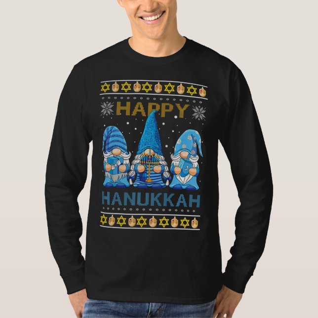 Camiseta Feliz Hanukkah Gnomies Menorah Pajama Ugly S (Frente)