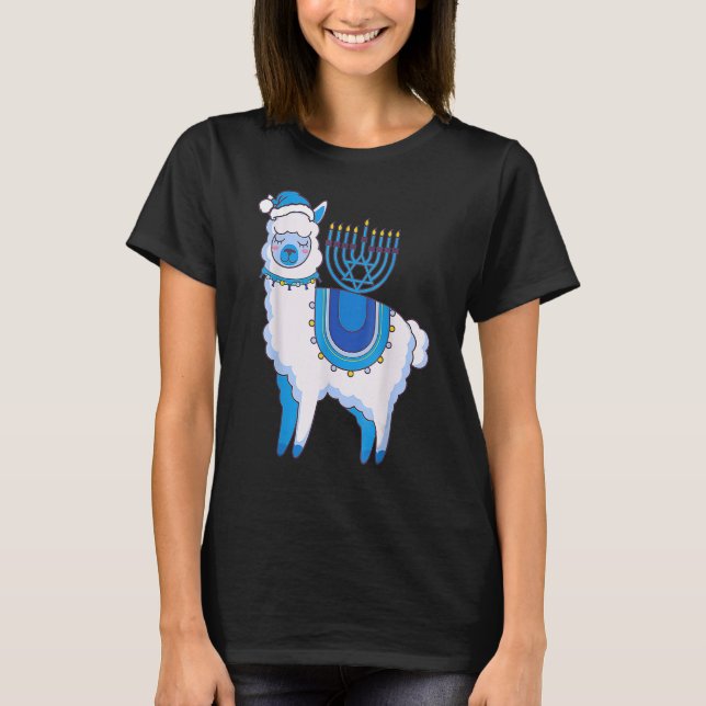 Camiseta Feliz Hanukkah Llamakkah Llama Menorah Alpaca Jewi (Frente)