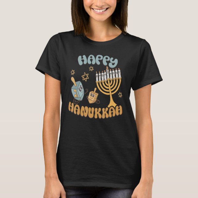 Camiseta Feliz Hanukkah Menorah Dreidel Retro Chanukkah Men (Frente)