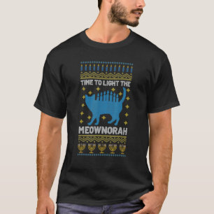 Camiseta Feliz Hanukkah Meownorah Gato Judaico Menorah Feri