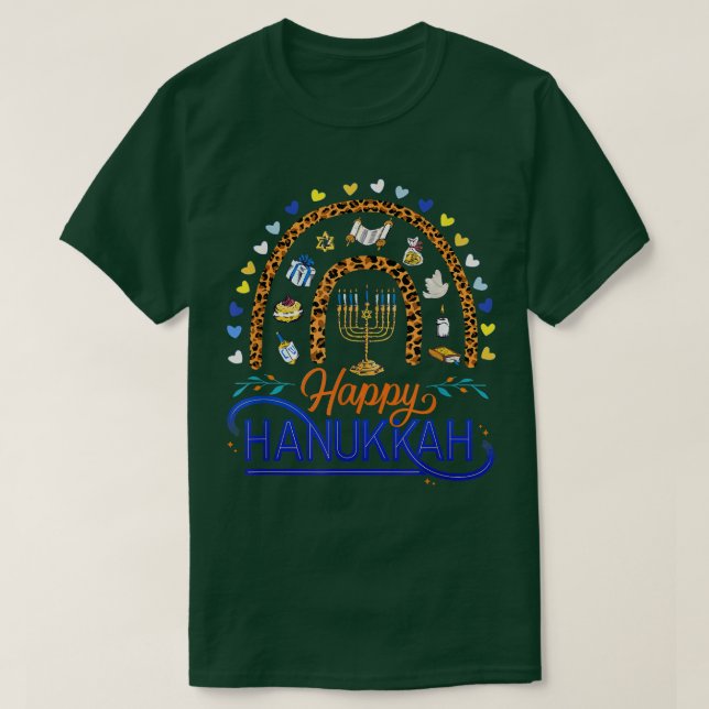 Camiseta Feliz HANUKKAH Rainbow - Menorah Jewish Holiday He (Frente do Design)