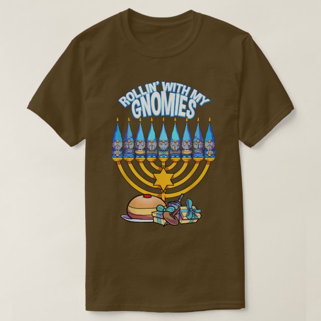 Camiseta Feliz Hanukkah Rollin com o meu Gnomo Xmas Judeu (Frente do Design)