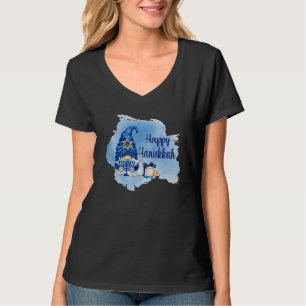 Camiseta Feliz Hanukkah Shalom Gnome Menorá Judaico