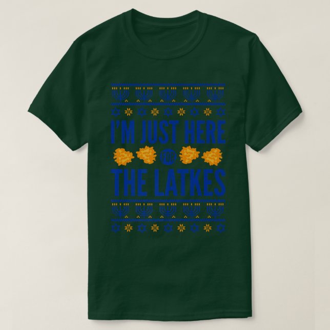 Camiseta Feliz Hanukkah Só aqui por Latkes Hebraico Judeu (Frente do Design)