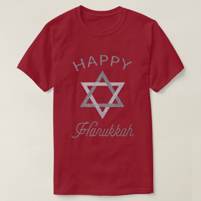 Camiseta Feliz Hanukkah Star de David Glitter T-Shirt (Frente do Design)