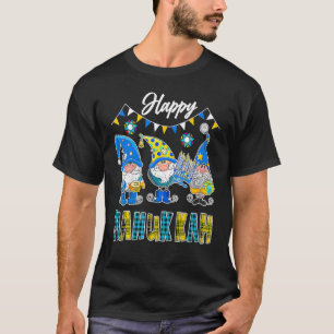 Camiseta Feliz Hanukkah Três Gnomos Segurando Dreidel Menor