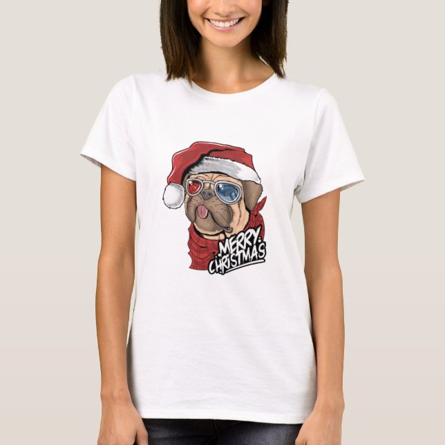 Camiseta Feliz Hipster de Natal Pug (Frente)