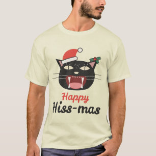 Camiseta Feliz Hiss-mas Gato de Natal Mal-humorado
