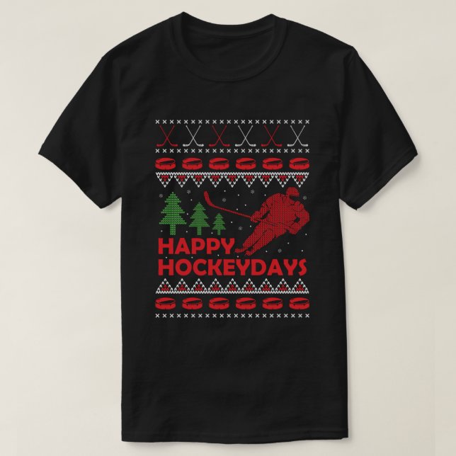 Camiseta Feliz Hockey Days Engraçados E Feios De Natal (Frente do Design)