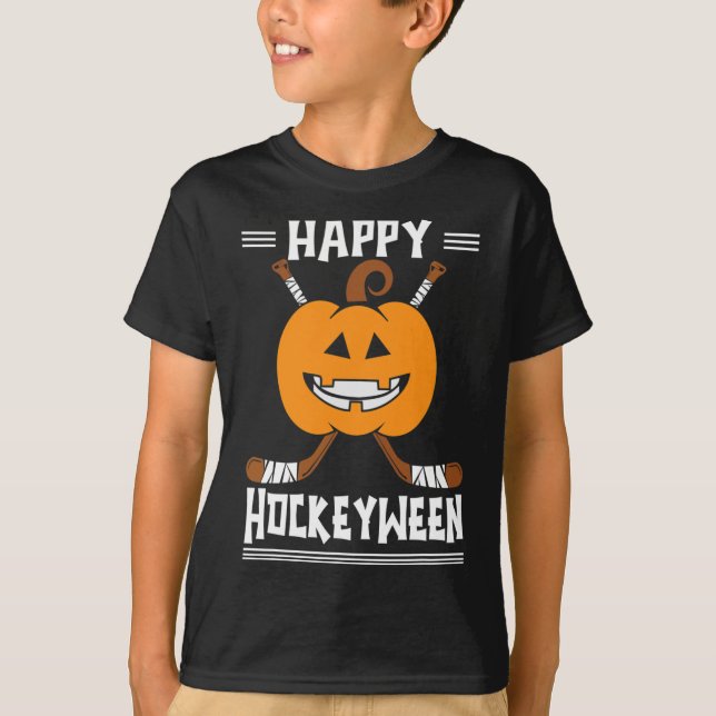 Camiseta Feliz Hockeybetween Halloween Ice Player and H (Frente)