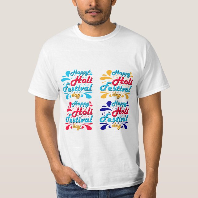 Camiseta Feliz Holi T-shirt Para O Festival (Frente)