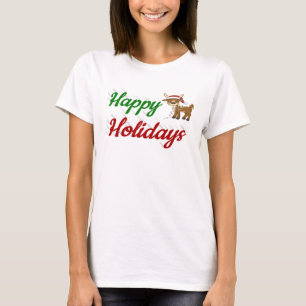 Camiseta Feliz Holidays Reindeer Script de Natal
